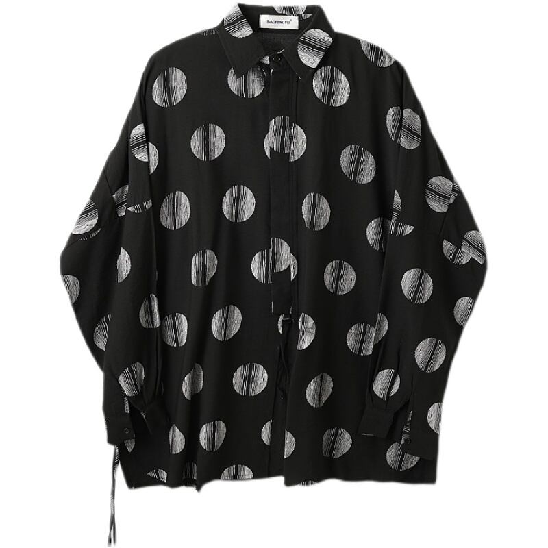 [Illustrated series] ★Chinese style shirt★ Tops Dot pattern Black Black Chinese clothes Easy to match ML XL