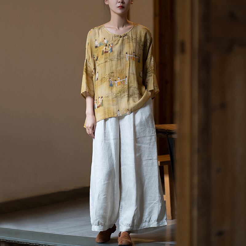 [Yuzu Series]★Chinese style tops★ Shirt Improved temperament Improved Tang suit Thin Republic style print Casual