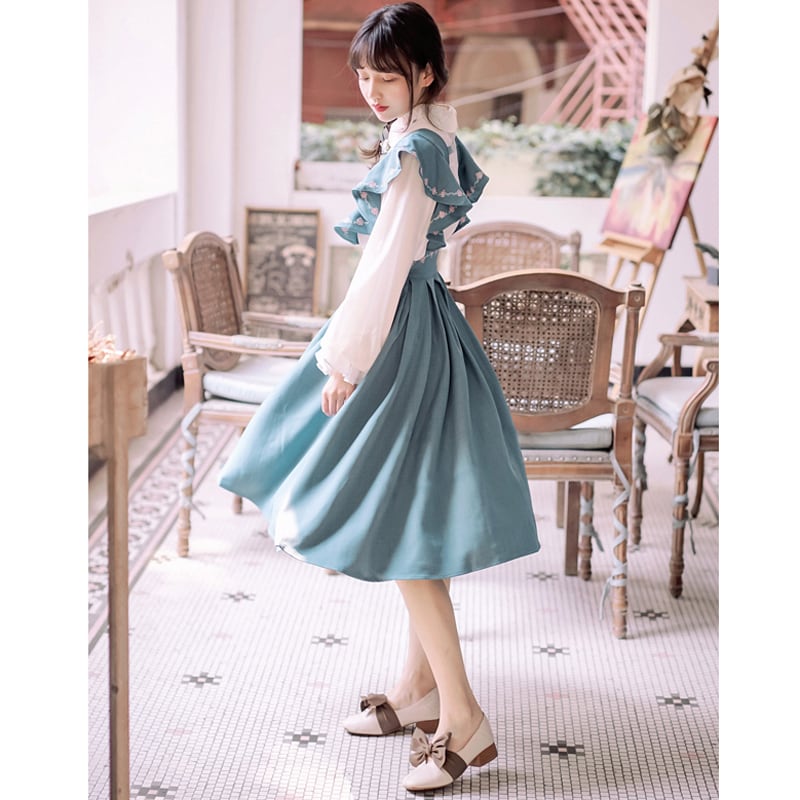 [JUN Series]★China style setup★ Shirt + hanging skirt cute retro elegant date