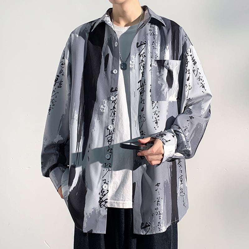 [YUANJI Series] ★China style shirt★ Tops, letter pattern, ink pattern, unisex, men's fashion, cool