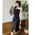 Load image into Gallery viewer, [TAOSHANG series] ★China style dress★ Large size switching slit slimming black black improved cheongsam dress
