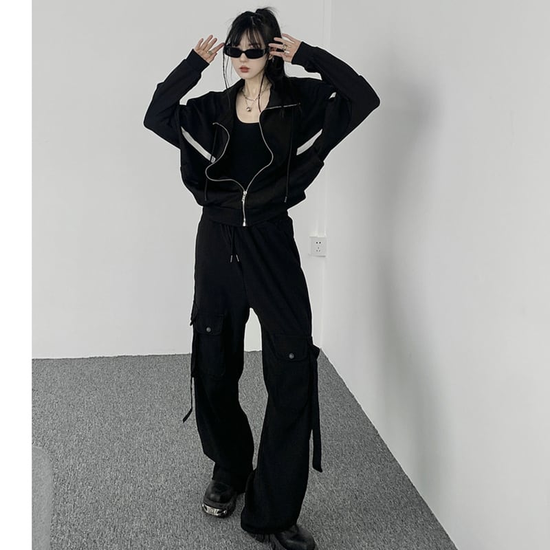 [DUOMIAOTU series]★Setup Single item order★ Outerwear or trousers Black Black Stylish