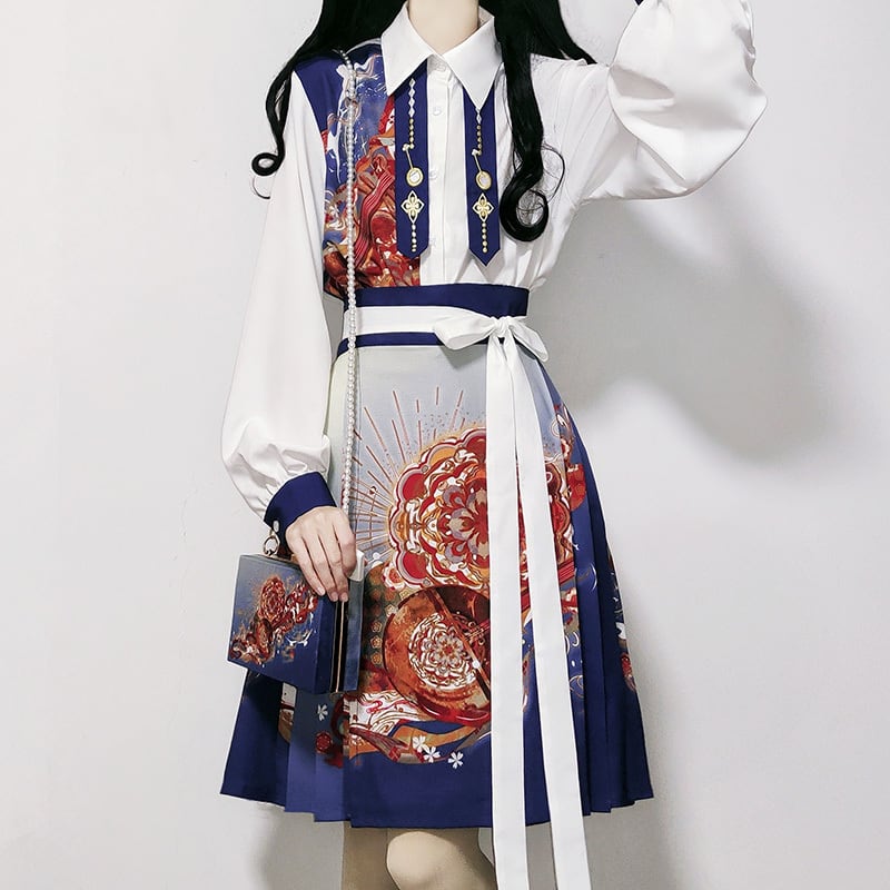 [Dust Smoke Cloud Dream --- Biwa Song Series] ★China style skirt★ Bottoms, wind skirt, Chinese elements, Chinese clothes, print, cute