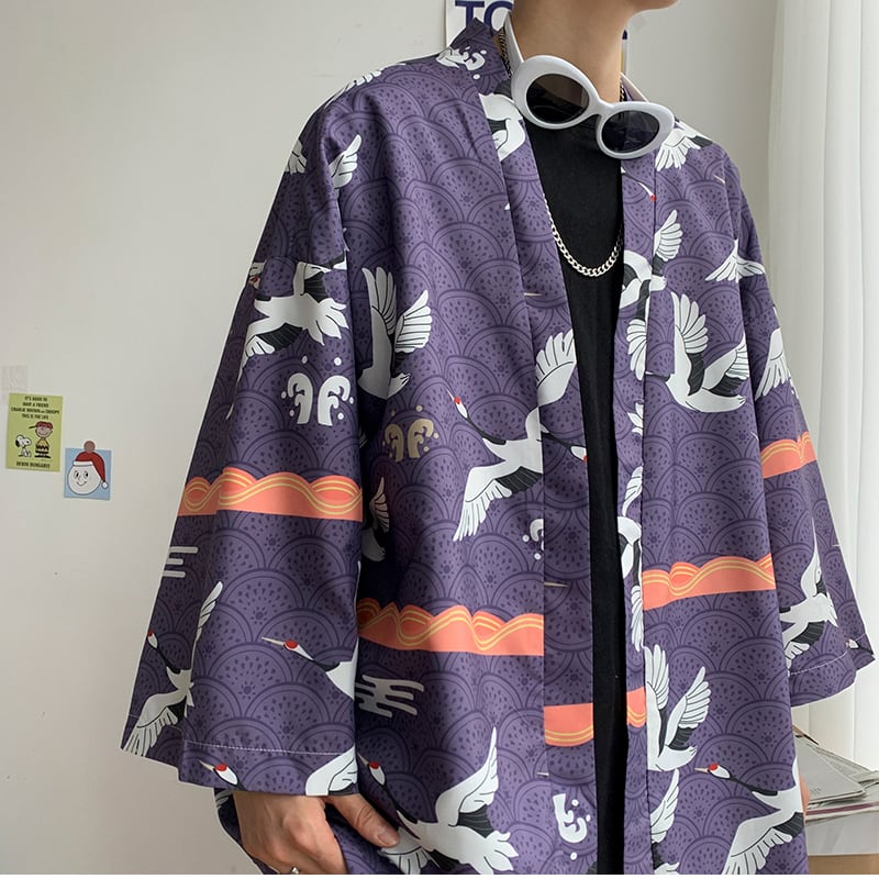 [PINZHI Series]★Happi coat★ 2color Thin Crane Unisex Men's Print Large Size Yellow Cool Fireworks Festival Festival