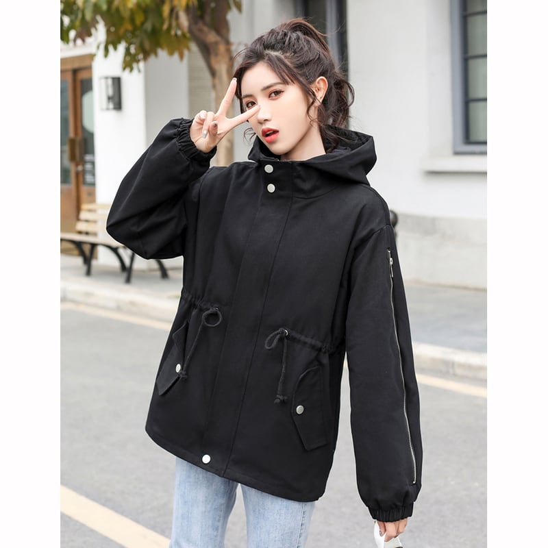 [QIZHI Series]★Jacket★ 3color Outer Panda with Hat Cute Casual Black Beige Blue