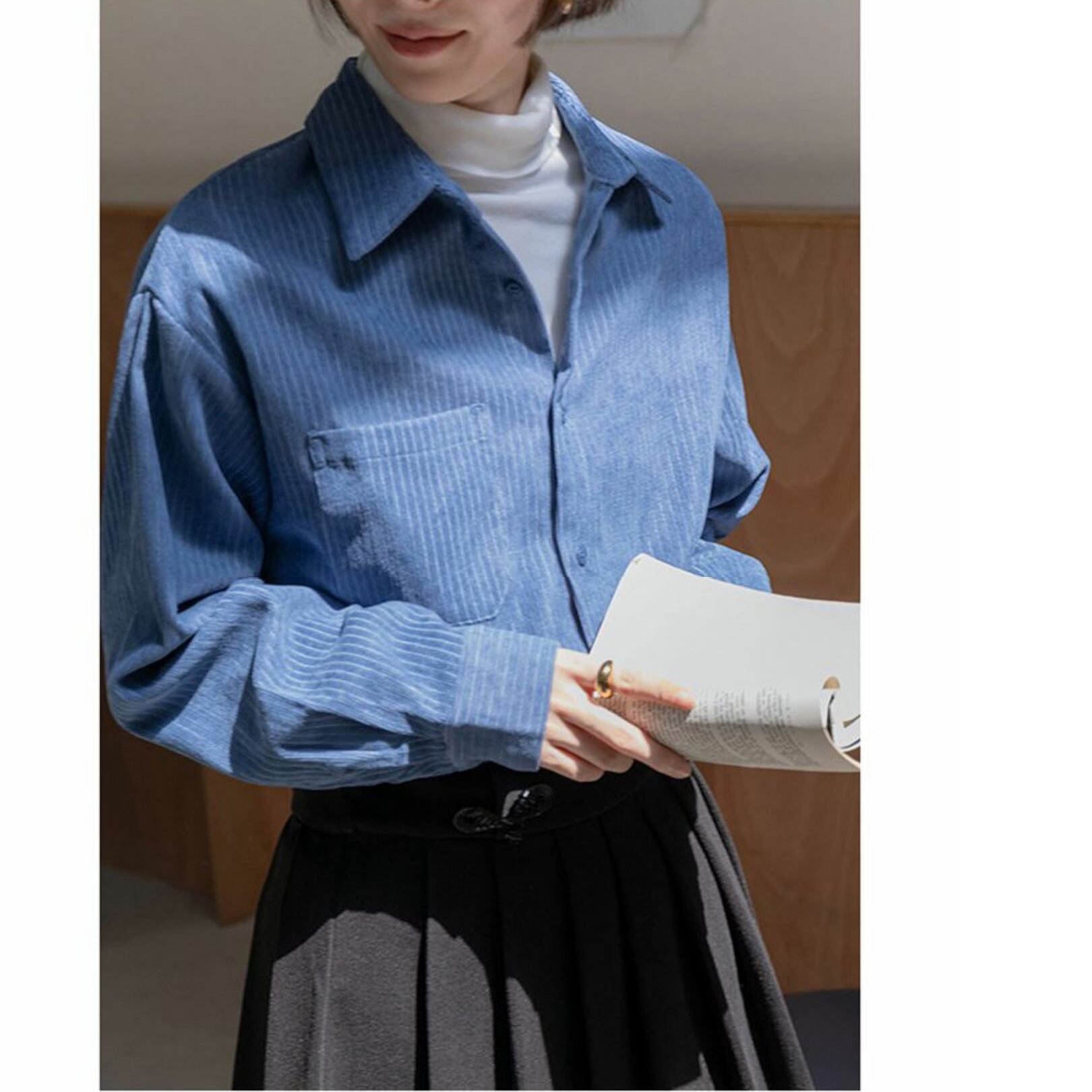 [TAOMIDI Series]★Shirt★ 2color Tops Women's Corduroy Simple Commuting Easy to Match