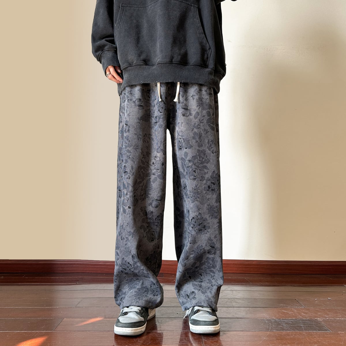 [V37 Series]★Casual Pants★ Brushed lining available 2color Floral pattern Unisex Men's Brown Gray