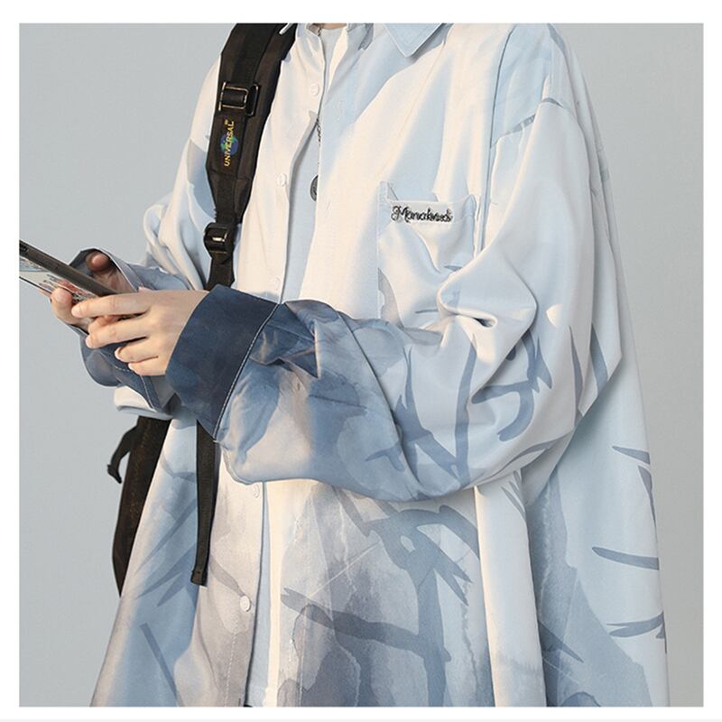 [GEBOXUAN Series]★Shirt★ 3color long sleeve tops long sleeve shirt unisex men's print gradation