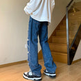 Load image into Gallery viewer, [DUFENG Series]★Denim Pants★ Bottoms Pants Unisex Men's Large Size Distressed Blue Blue
