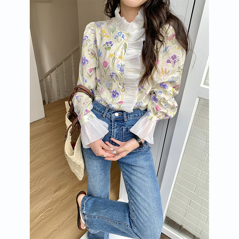 [LIANGLIANG Series]★Shirt★ Long sleeve shirt, floral pattern shirt, women's, stylish, cute, improves your temperament