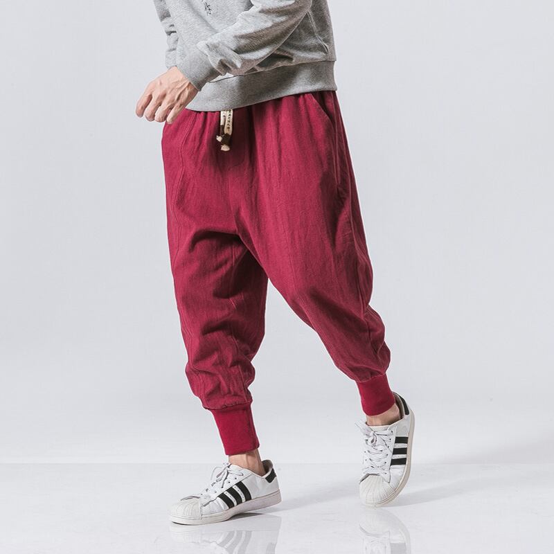 [Small trouble series]★China style pants★ 3color black or blue or red men's casual pants plain large size simple