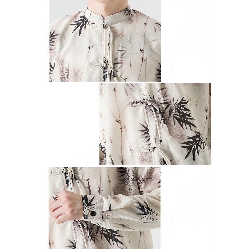 [JUNYI series]★China style shirt★ Tops 2color Unisex Men's Large size Bamboo Bamboo pattern Beige Coffee color