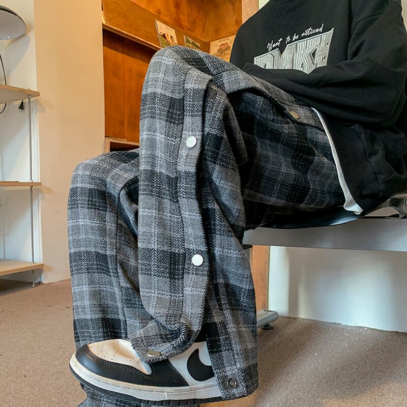 [GEBOXUAN Series] ★Casual Pants★ 2color Bottoms Trousers Unisex Men's Plaid Pattern Large Size Rasha Thick