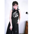 Load image into Gallery viewer, [Ancient Monsters --- Mountain and Sea Ching Series] ★China style camisole★ Embroidered fish tops cute summer ML XL black black sexy
