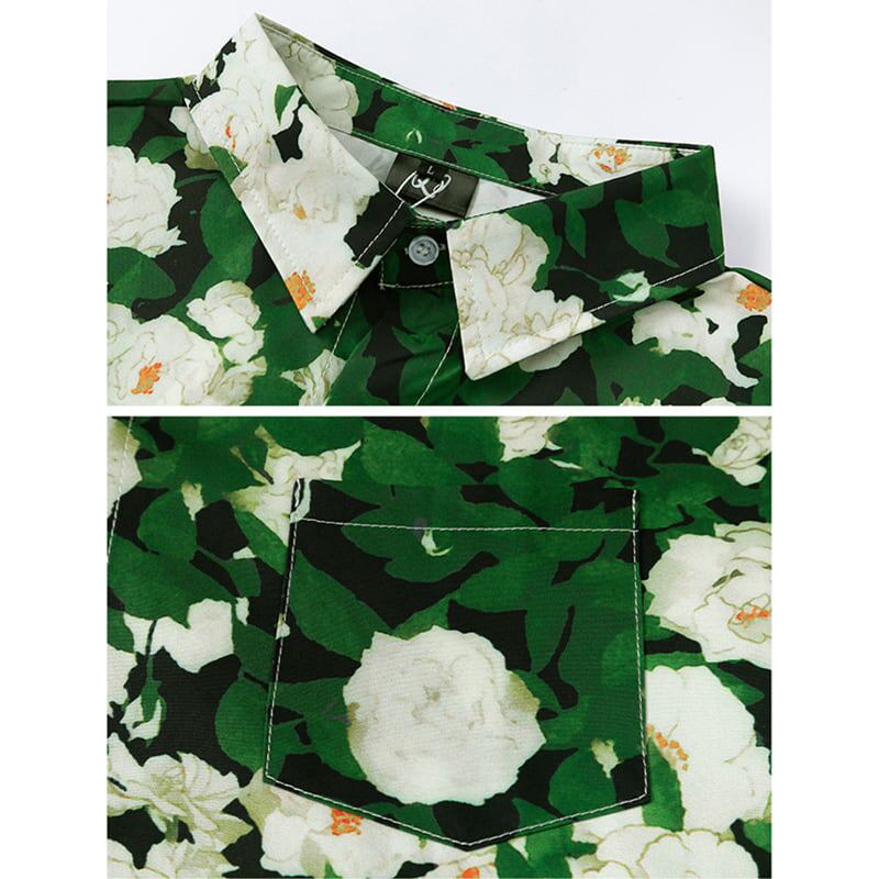 [TRAVEL ISSUANCE Series]★Retro Shirt★ Print Short Sleeve Tops Unisex ML XL 2XL Green Green