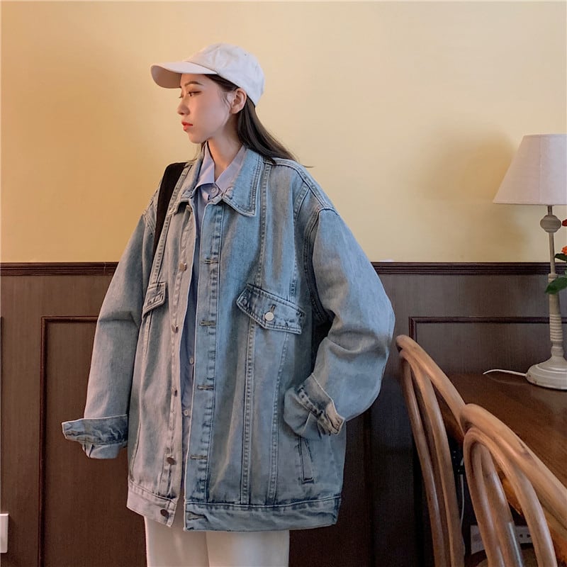 [SZJ Series]★Denim Jacket★ 2color Blue or Black Outerwear Jeans Loose Date Commuting