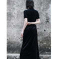 Load image into Gallery viewer, [Da Qinglong Shu Series] ★Cheongsam Dress★ Sexy One Piece Velvet Long Length Black Black Simple
