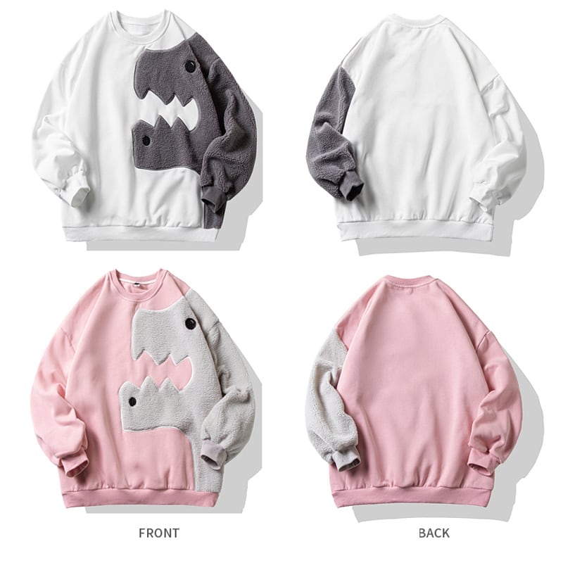 [Satoru Series] ★Tops★ 4color Unisex Men's Switching Color Scheme Thick Couple Clothes Cute Dinosaur Black Gray White Pink