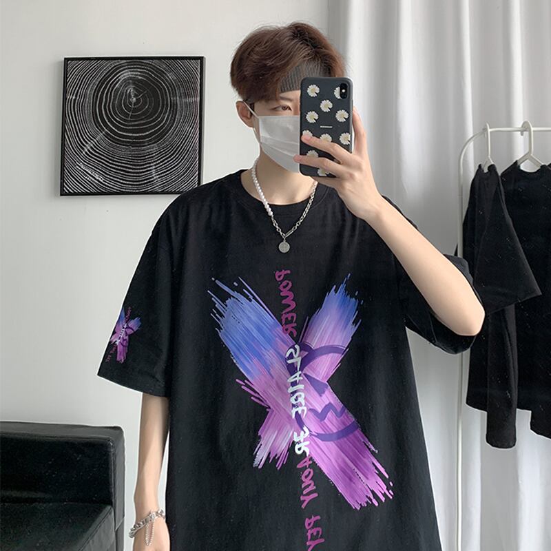 [SGLL Series]★T-shirt★ 3 colors men's unisex butterfly summer black white purple large size