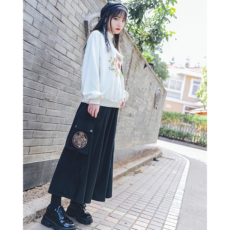 [Old Monster---Song of the Four Wise Men Series]★China style pants★Bottoms Gaucho pants ML XL corduroy fabric black