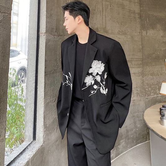 [Remembering Youth Series] ★China Style Blazer★ Outerwear Unisex Men's Embroidery Floral Pattern Cool Black Black