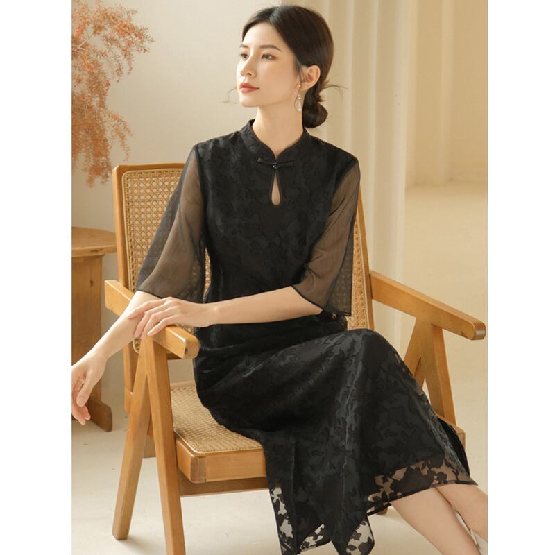 [FENDAI Series]★Chinese style dress★ Improved Chinese dress Summer clothes Elegant Chinese clothes Tang suit Black Black