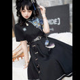 Load image into Gallery viewer, [Dust Smoke Cloud Dream --- Nightless Castle Series] ★China style dress★ Switching floral pattern black black irregular short sleeve SML original
