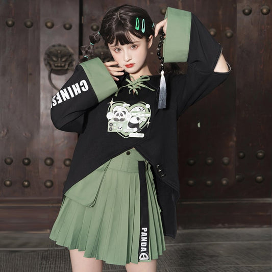 [Dust Smoke Cloud Dream---Dynamic Danko Series] ★Skirt★ Bottoms Pleated Skirt Green Green Panda S M L XL Cute Easy to match