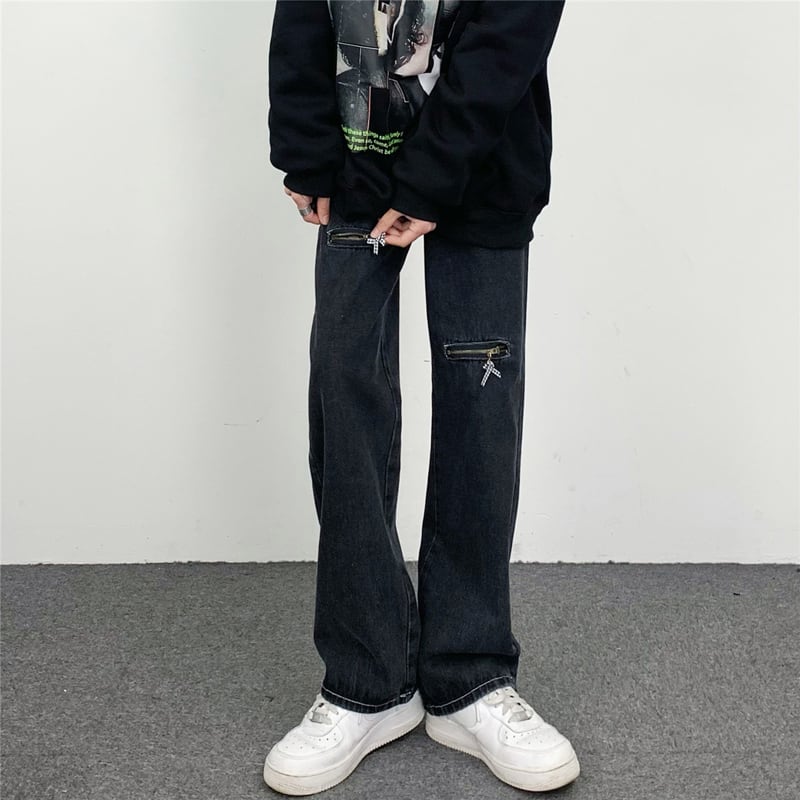 [MGJM Series]★Denim Pants★ Bottoms Unisex Men's Pants Black Black SML XL Slimming Easy to match