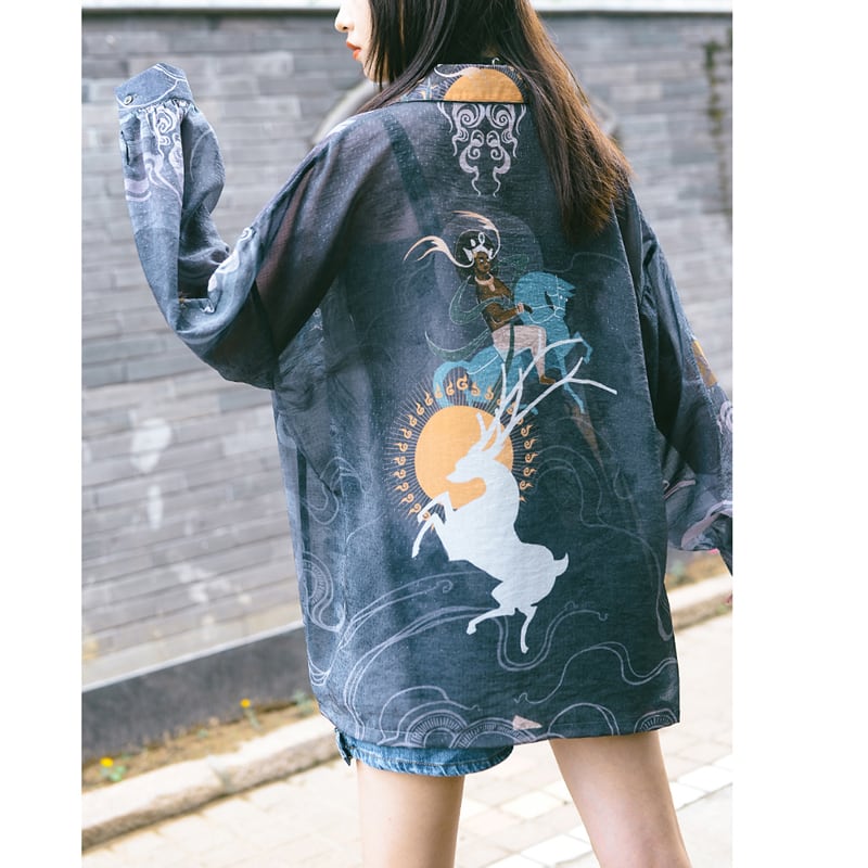 [Kokaishan series] ★China style shirt★ Tops, thin, printed, loose, easy to match, ML original