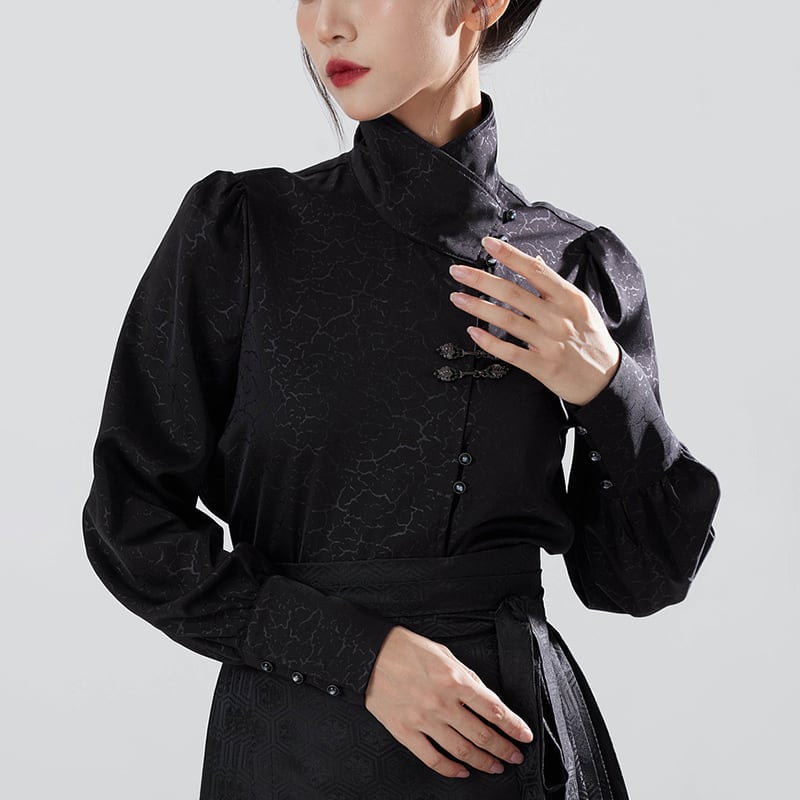 [BAIRIMENG Series]★China style shirt★ Tops, long sleeve shirt, enhances your temperament, black, easy to match