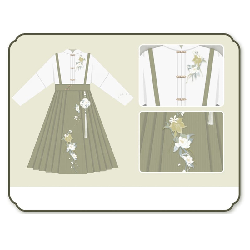 [Kaede bamboo---green series] ★Chinese style setup★ 2-piece set, shirt + hanging skirt, Chinese clothes, date, commuting