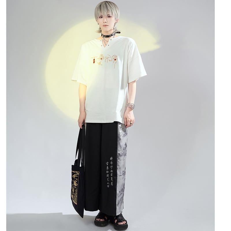 [Kyodo Series]★China style trousers★Bottoms, casual pants, gaucho pants, unisex, men's, letter pattern