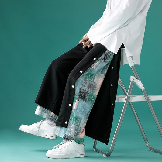 [BUXI Series] ★Chinese-style pants★ 3 colors Wide pants Black White Gray Men's Large size Switching Cool