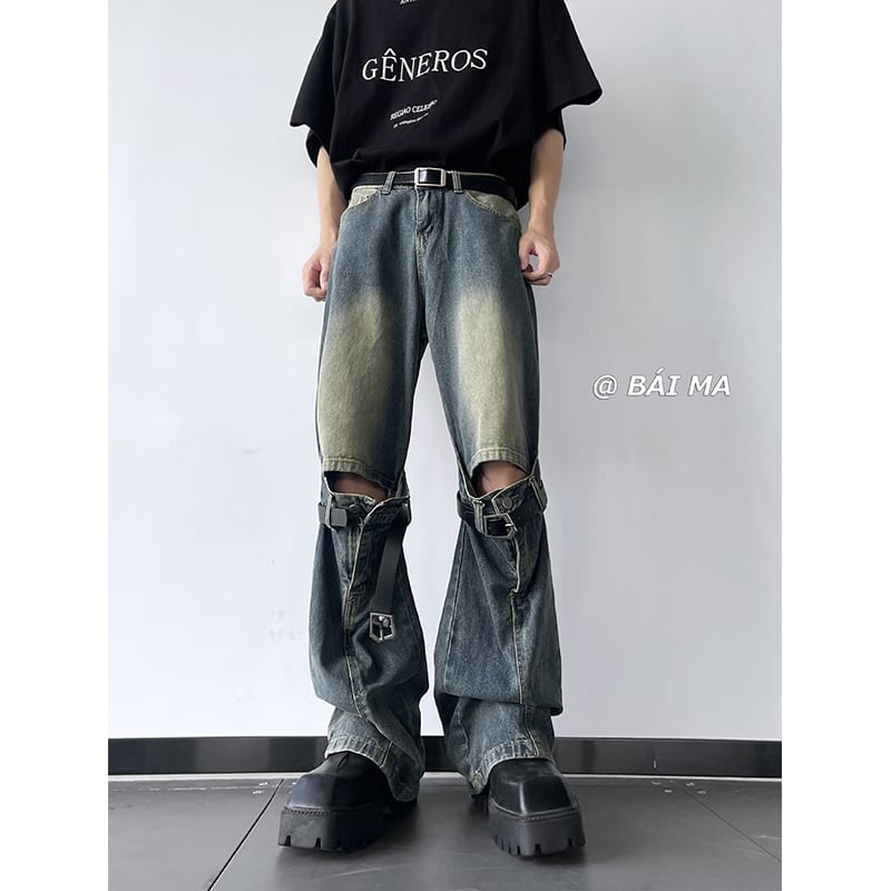 [ZHUIYI Series]★Denim Pants★ Trousers Bottoms Unisex Men's Distressed Stylish Retro ML XL 2XL