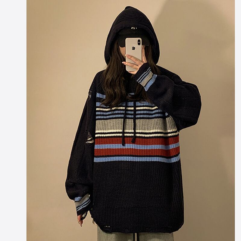 [NANSHI Series]★Parker★ 2color Knit Tops Knit Parka Unisex Men's Horizontal Striped Pattern