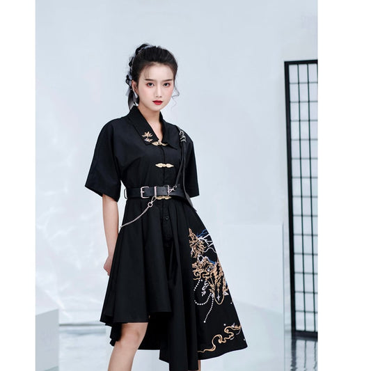 [Kyoto series]★China style dress★ Embroidery irregular unique design cool black black