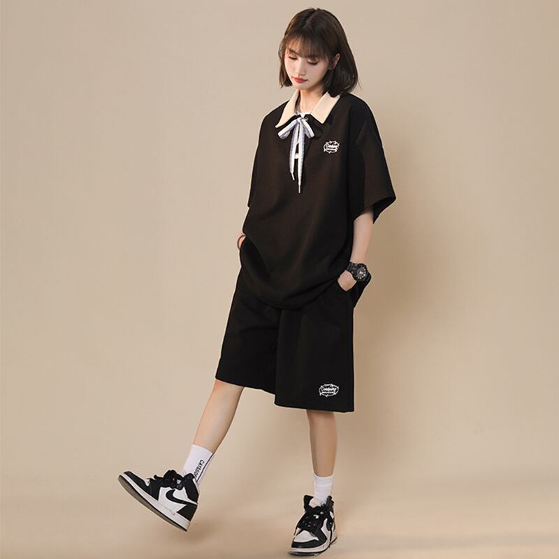 [SENSU Series] ★Set-up★ 2-color POLO shirt + shorts Unisex Men's short sleeve 2-piece set Cartoon