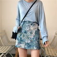 Load image into Gallery viewer, [YANGYANG Series] ★Mini skirt★ Bottoms Floral pattern skirt Oil painting style skirt Large size Blue Blue
