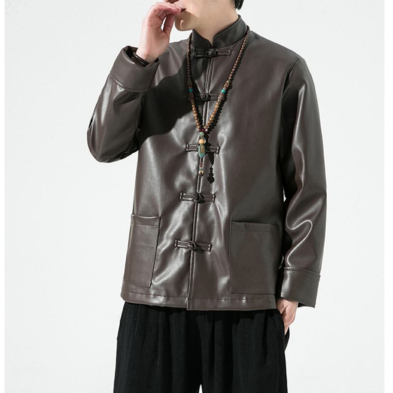 [PINZHI Series]★China style jacket★ 2color outerwear PU unisex men's large size black coffee color