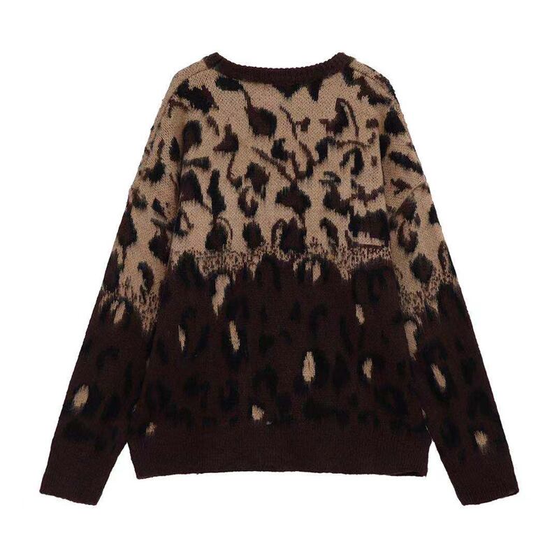 [HC Young Ugly Series] ★Sweater★ Leopard print Unisex Retro Round neck Loose Fashion S M L XL