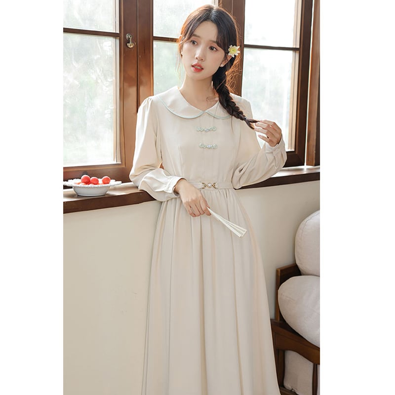 [Brown Girl Series] ★Chinese style dress★ Long sleeve dress, slimming, ladies, simple, commuting, date