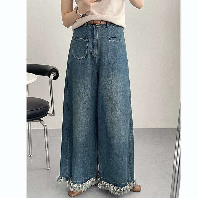 [Togawa Series] ★Denim Pants★ Gaucho Pants Trousers Bottoms Wide Pants Blue Blue ML