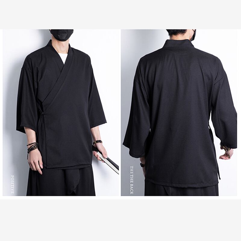 [MUFENG Series] ★Happi coat★ 2color Plain Chinese Style Unisex Men's Large Size Black White