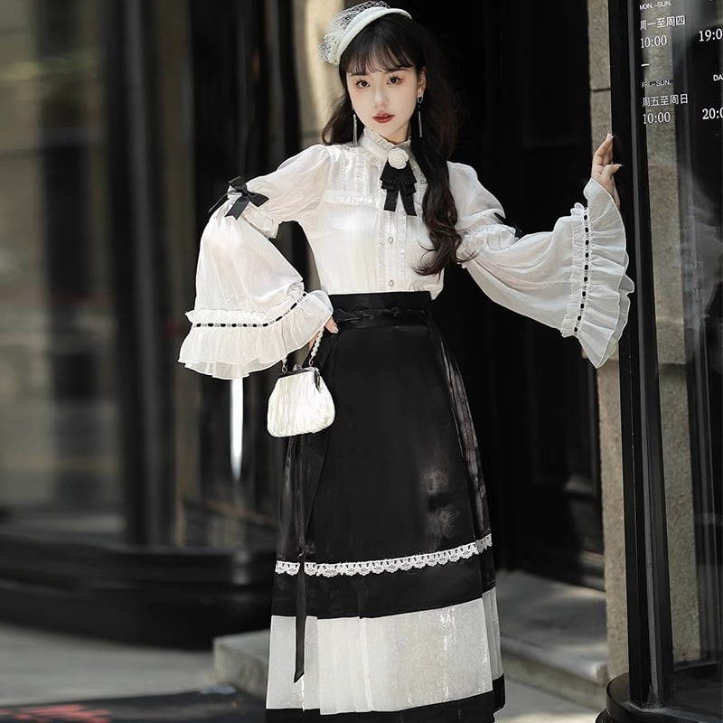 [Cloud Chigetsu---Moonlight Series] ★China style setup★ 4-piece set, long sleeve shirt + windshield skirt, coming-of-age ceremony, everyday wear, cute