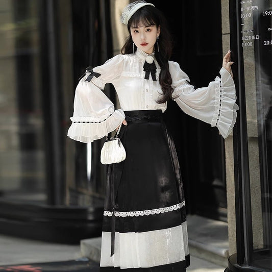 [Cloud Chigetsu---Moonlight Series] ★China style setup★ 4-piece set, long sleeve shirt + windshield skirt, coming-of-age ceremony, everyday wear, cute