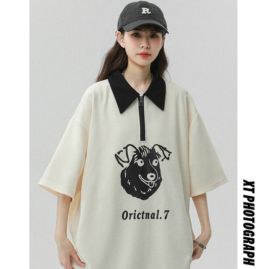 [Fujiman Series] ★POLO Shirt★ Tops 2color Unisex Men's Large Size Short Sleeve Beige Black