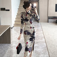 Load image into Gallery viewer, [Hundred Minute Eight Series] ★Cheongsam dress★ Velvet, floral pattern, slimming, sexy, ink pattern dress, improves temperament
