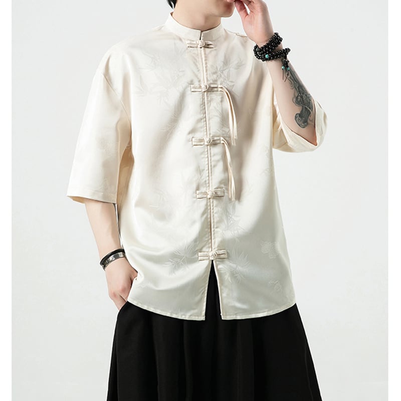 [JUNYI Series]★China style shirt★ Tops 3color Unisex Men's Large Size China Button Black Beige Red