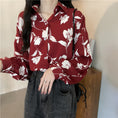 Load image into Gallery viewer, [BUXI Series]★Shirt★ Tops Floral Print Retro Red Red Women's Fashion Long Sleeve
